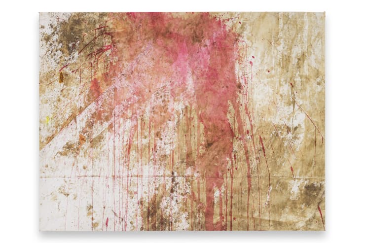 Hermann Nitsch Relikt, überschüttet, 2001 Blut und Acryl auf Baumwollstoff 116 x 153 cm 45 5/8 x 60 1/4 in