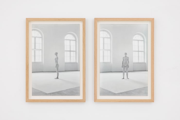 Tanja Ostojić Personal Space , 1996 photos of the performance Set of 2 B&W barite photos, 40 x 26 cm each + oak frames, museum glass Edition: 1/5 + 2 AO (Edition record)