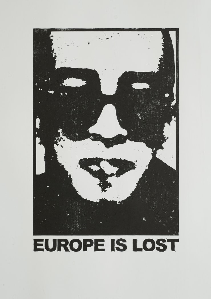 Jonas Höschl Europe is Lost 1, 2018 Holzschnitt 50 x 70 cm 19 3/4 x 27 1/2 in Edition of 10 (#5/10) (Edition record)