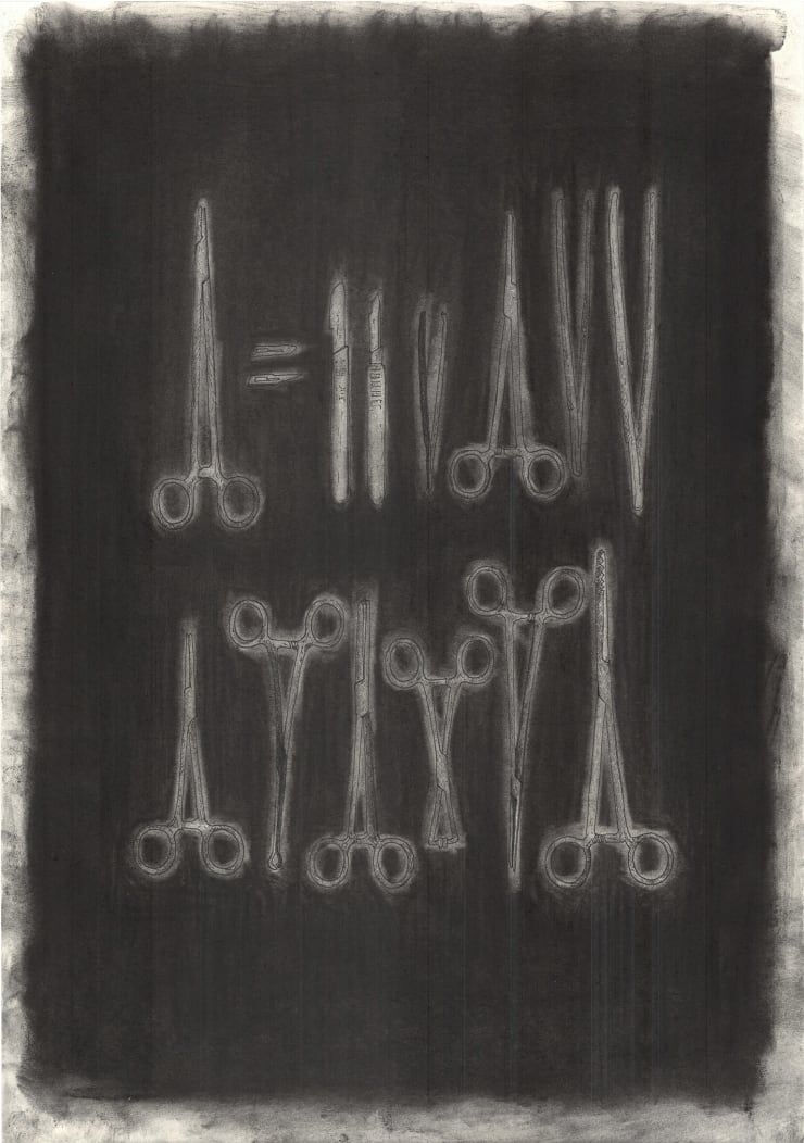 Markus Redl Der Unterland-Zyklus I, 2020 ink, pencil, charcoal, typewriter, paper 42 x 59.7 cm 16 1/2 x 23 1/2 in