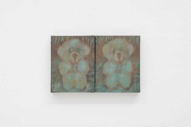 Franco Andrés Ceremonial Assurance, 2025 oil on linen, in two parts overall: 35.6 x 55.9 x 3.8 cm; 14 x 22 x 1 1/2 in each: 28 x 36 cm; 11 x 14 in