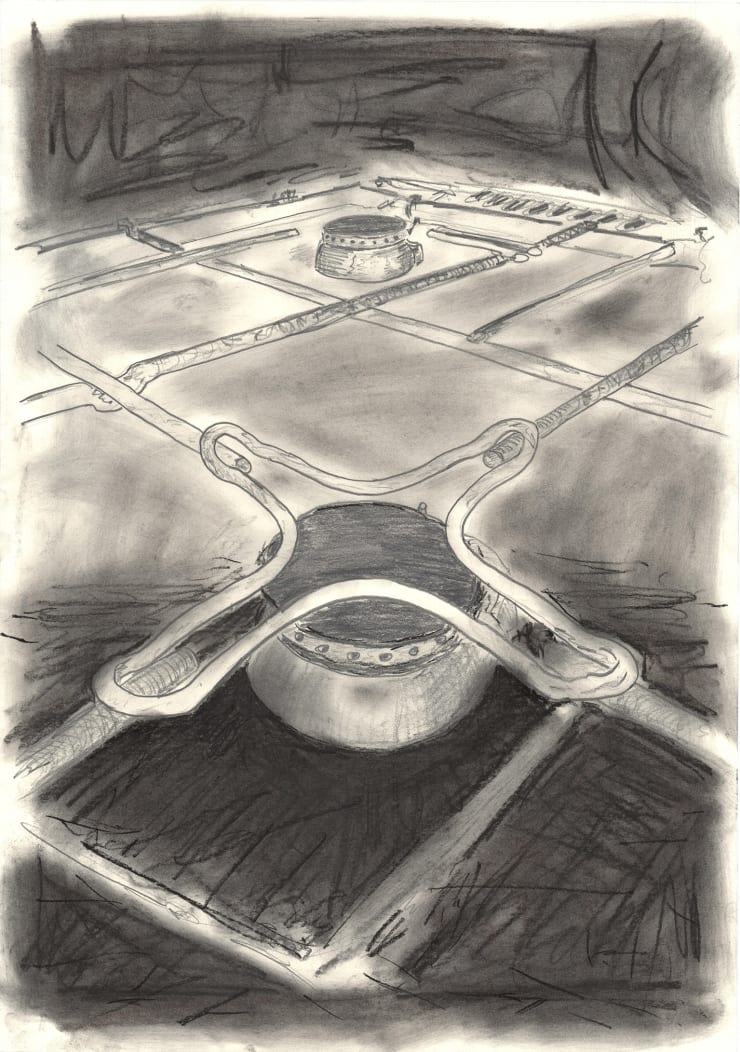 Markus Redl Der Unterland-Zyklus I, 2020 ink, pencil, charcoal, typewriter, paper 42 x 59.7 cm 16 1/2 x 23 1/2 in