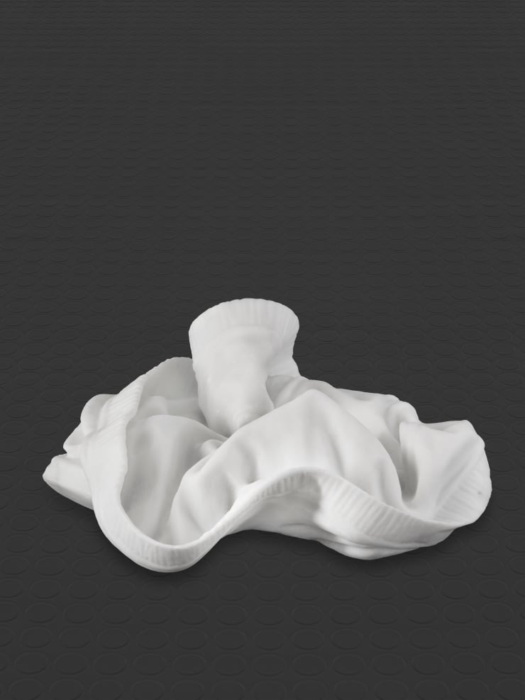 Reza Aramesh ACTION 263, CALIFORNIA STATE PRISON 7 MARCH 2019 PROGRESSION #16, 2023 Carved and hand polished Bianco Michelangelo marble 28 x 24 x 8 cm 11 x 9 1/2 x 3 1/8 in