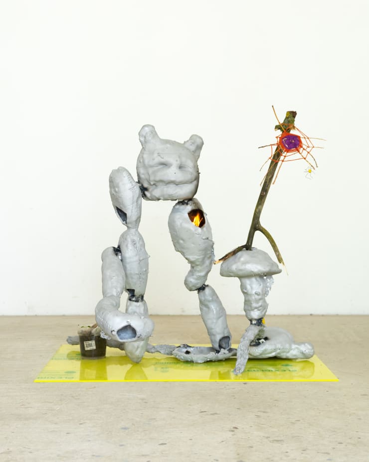 Karl Karner & Sara Chinello cullture lloove, 2021 Aluminium , Plexiglas , Kunststoff , Chemie , Holz , Anzünder , Erde , Spinne ,Wolle 86 x 90 x 80 cm 33 7/8 x 35 3/8 x 31 1/2 in