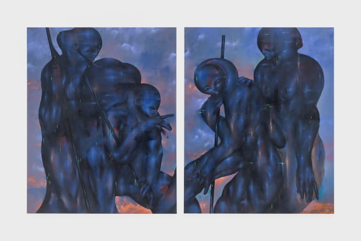 Théo Viardin Study for a grave, part 1&2, 2022 Acrylic and pigment on canvas 162 x 130 cm (each) 63 3/4 x 51 1/8 in (each)