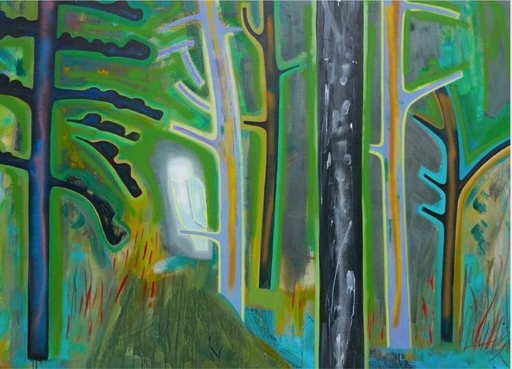 Jennifer Coates Another Green World (Owl), 2020 acrylic on canvas 72 x 96 inches