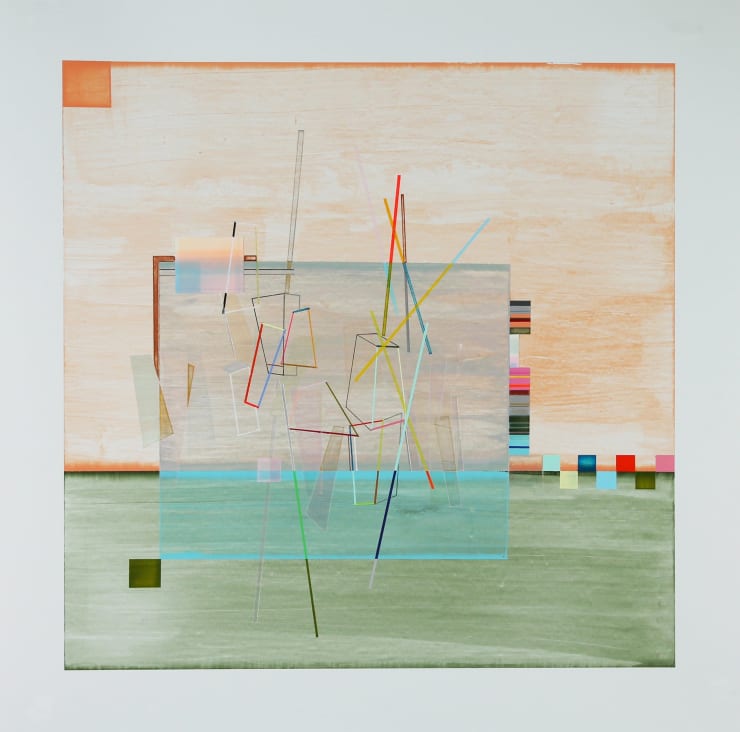 Scott Eakin Buoy 13, 2023 acrylic and collage on Bristol paper 14 x 14 inches