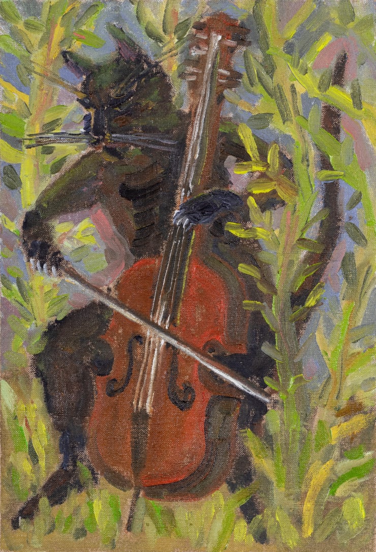 María Korol Gato Chelo (Cat Cello), 2023 Oil on linen 13 x 9 inches