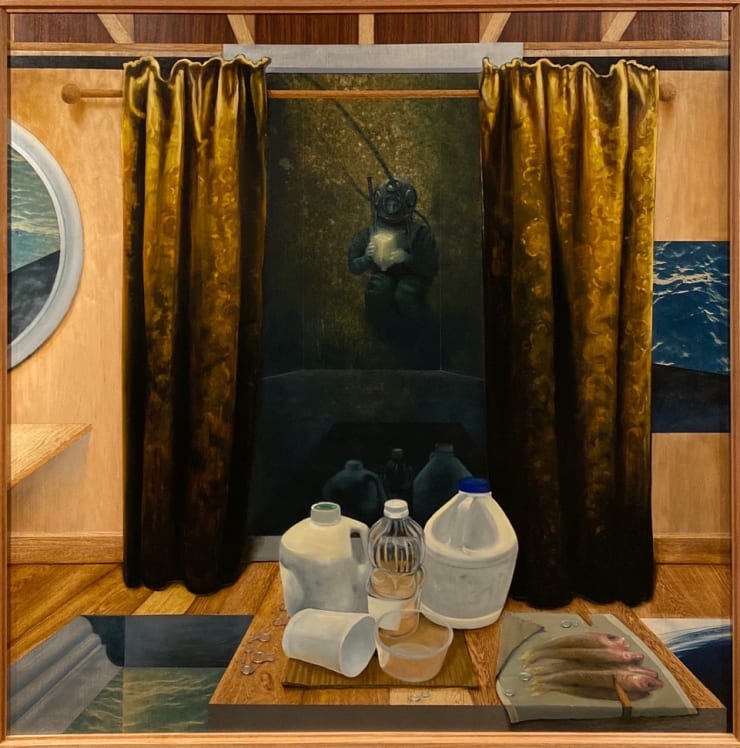 Timothy McDowell Sea Floor Vanity, 2020 oil on panel with added wood veneers and cyanotype 49 1/2 x 49 1/2 inches