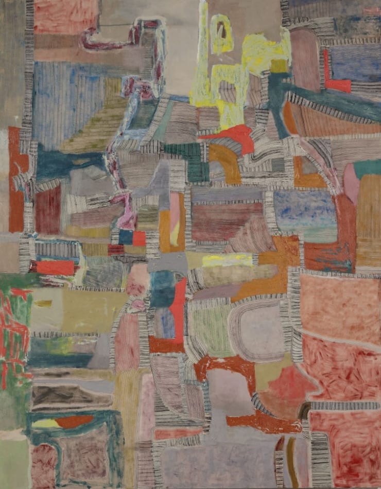 Kim Ouellette Bumper, 2023 acrylic, sumi ink on raw canvas 66 x 52 inches