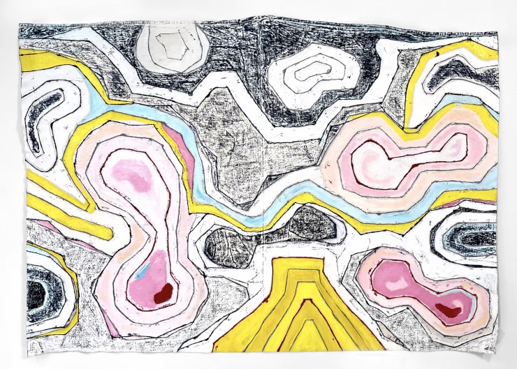 Deb Lawrence Get A Move On, No. 2, 2022 oil and mixed media on antique linen 52 x 72 inches, unframed