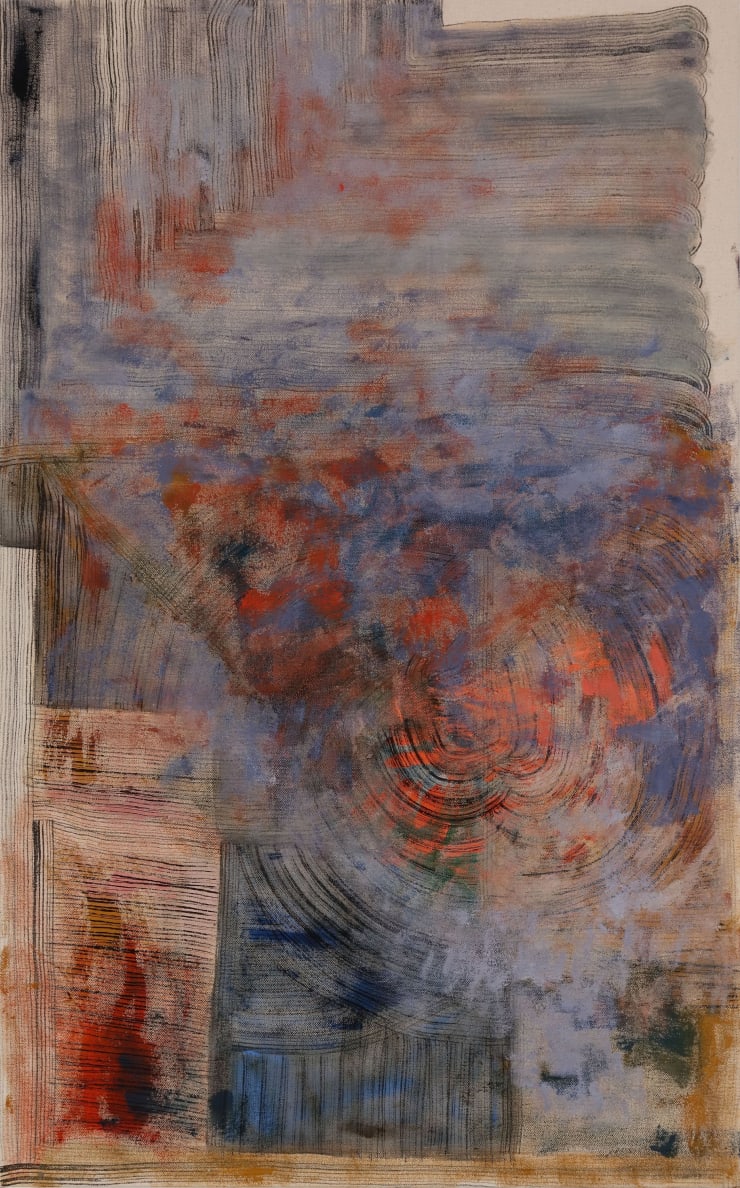 Kim Ouellette Orange pekoe 1, 2023 acrylic, sumi ink on raw canvas 32 x 20 inches