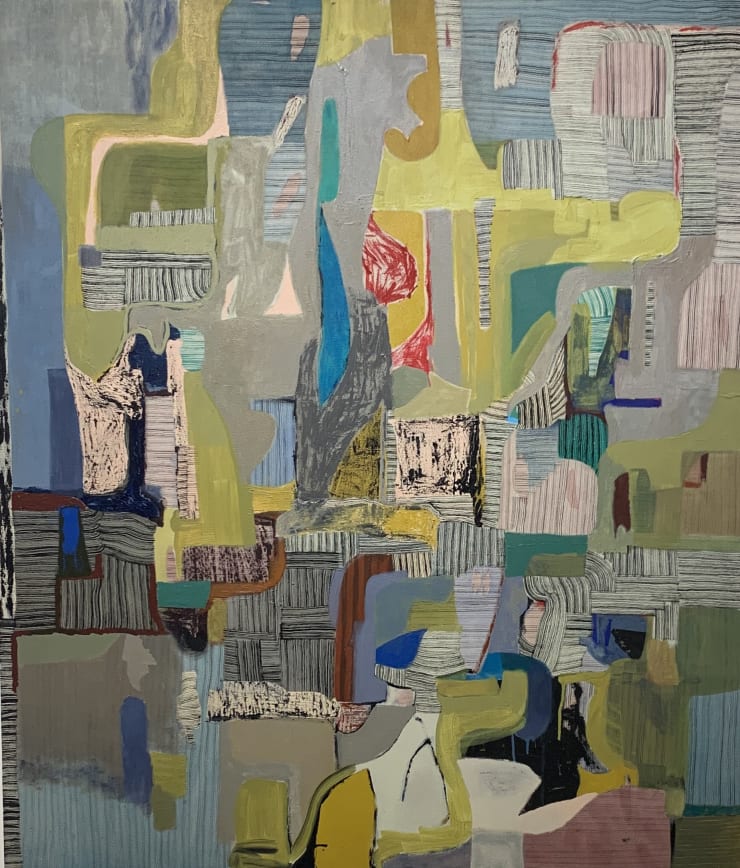 Kim Ouellette Eye Twitch, 2024 acrylic, sumi ink on raw canvas 60 x 52 inches