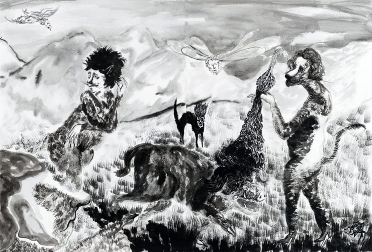 María Korol Ángela y María , 2023 ink on watercolor paper 16 x 23 inches