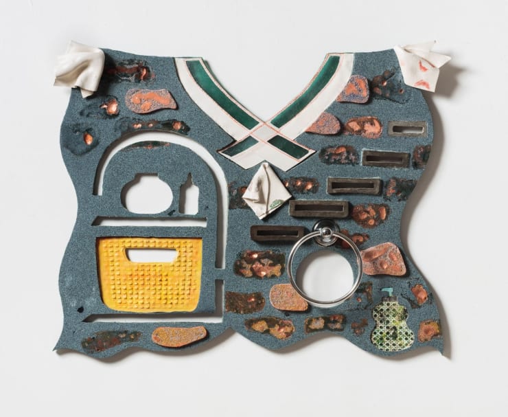 Sacha Ingber Morning Routine, 2019 glazed earthenware, vinyl, hydrocal, pigment, Urethane, towel ring 34 x 36 x 1 inches
