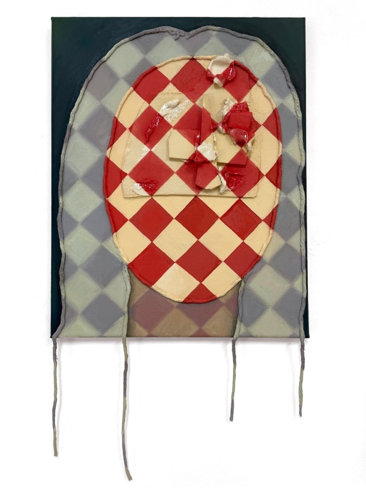 Michelle Carla Handel A More Perfect Me, 2021 oil, string, and glazed ceramic on canvas 11 x 20 inches