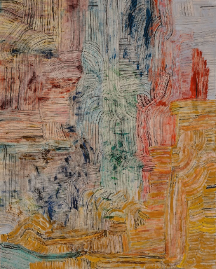 Kim Ouellette Knots, 2023 acrylic, sumi ink on raw canvas 50 x 40 inches