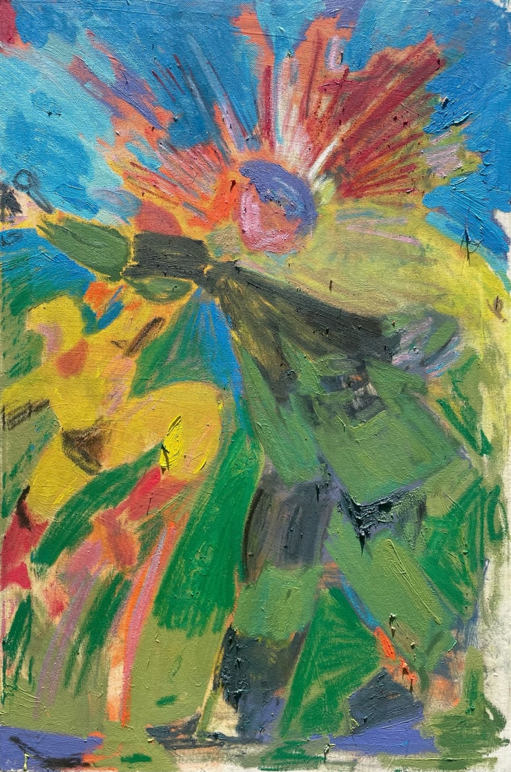 Kevin Perkins there was a pulsing flash of light before my eyes, and i became weightless, 2023 oil and oil stick on canvas 36 x 24 inches