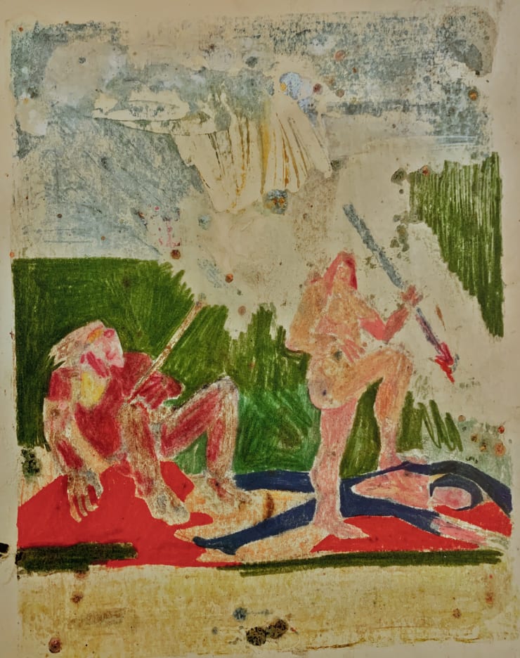 Kevin Perkins Study for a painting, 2023 pastel, monoprint with colored pencil 11 x 8.5 inches