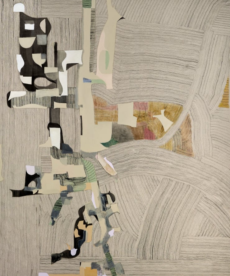 Kim Ouellette Left Leaning, 2022 sumi ink, acrylic on raw canvas 62 x 52 inches