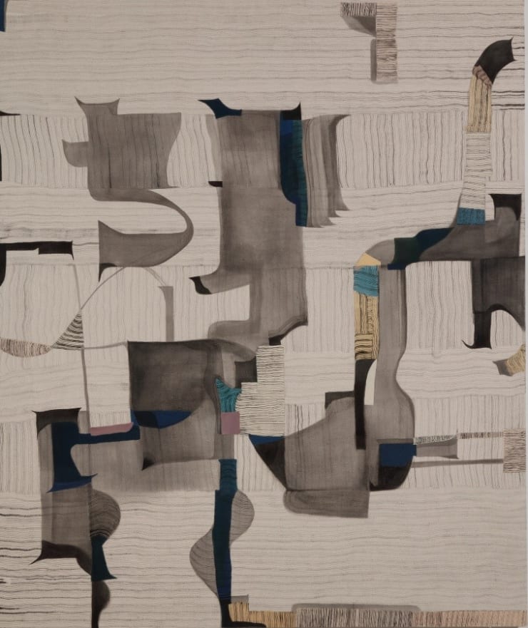 Kim Ouellette Clamp, 2022 sumi ink and acrylic on canvas 60 x 50 inches