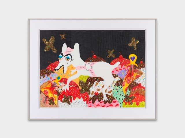 Bailey Scieszka OG Bobby Dolphin on an Ice Cream Sundae Bed, 2017 marker on archival paper, glitter, framed 59 x 75 cm 23 1/4 x 29 1/2 in