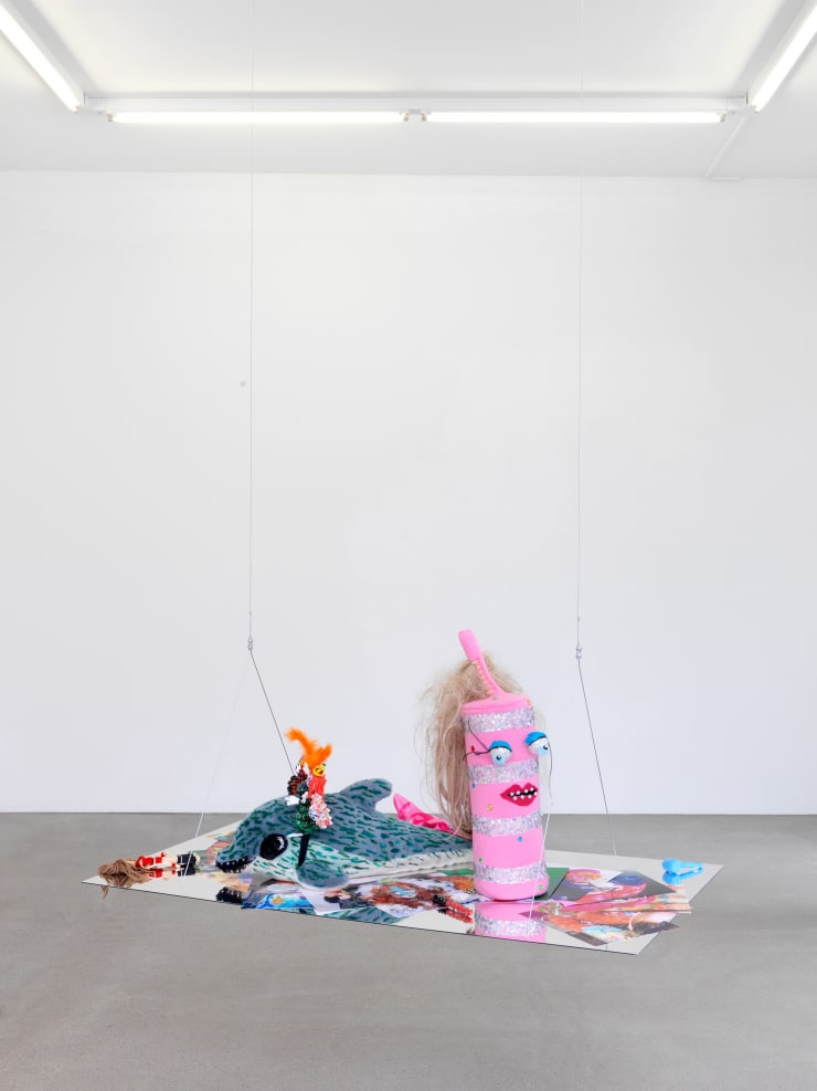 Bailey Scieszka More Heart Than Brains Crafts #1, 2017 pine cones, wood, feathers, stuffed toy, foam, wig, 8x10 photos, marker, gemstones, corn husk, yarn, wooden spoon, shakuhachi, Swarovski crystals, plexiglass panel, acrylic paint, clay, pon-pon ball, ostrich feathers 60 x 125 x 60 cm 23 5/8 x 49 1/4 x 23 5/8 in