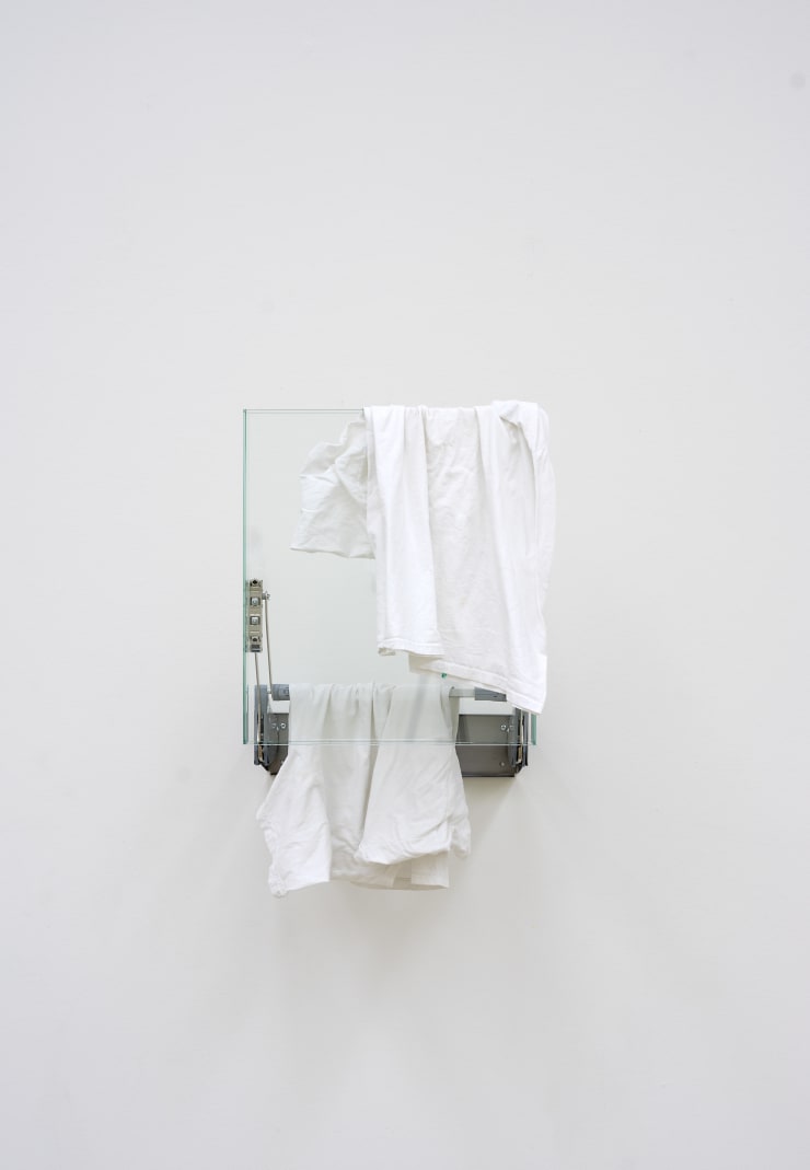 Manuel Burgener Untitled, 2018 glass, aluminium, t-shirt 48 x 54 x 40 cm 18 7/8 x 21 1/4 x 15 3/4 in