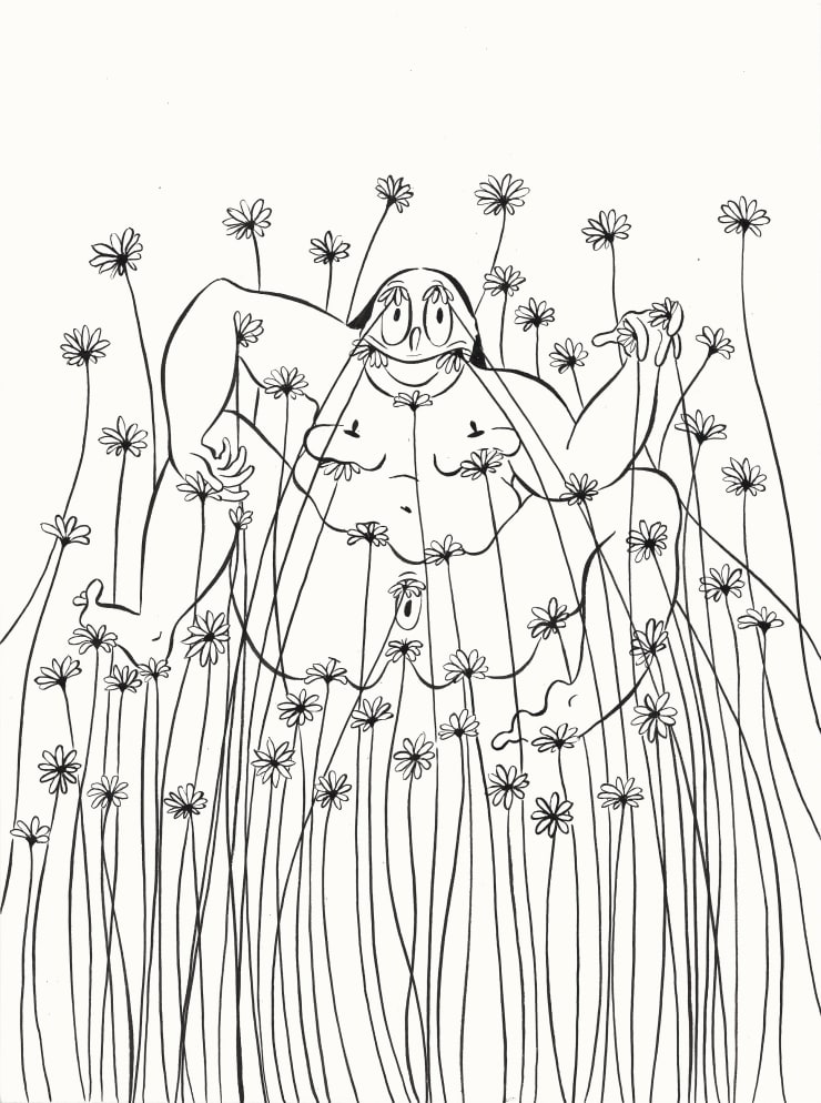 Ebecho Muslimova FATEBE DAISIES PUSHING, 2017 Ink on paper, framed 47.5 x 38 cm 18 3/4 x 15 in