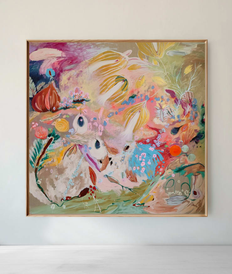 Ileana Magoda Vanishing dancing in the light... to a heavenly thought, 2024 Acrylic and oil pastel on linen 205 x 210 x 2.5 cm (Unframed) 80 3/4 x 82 5/8 x 1 in 210 x 215 x 4 cm (Framed) 82 11/16 x 84 5/8 x 1 9/16 in