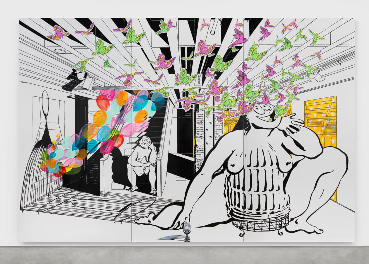 Ebecho Muslimova Fatebe Phantom Cage, 2020 Enamel and oil paint on Dibond aluminum 243.8 x 365.8 cm 96 x 144 in