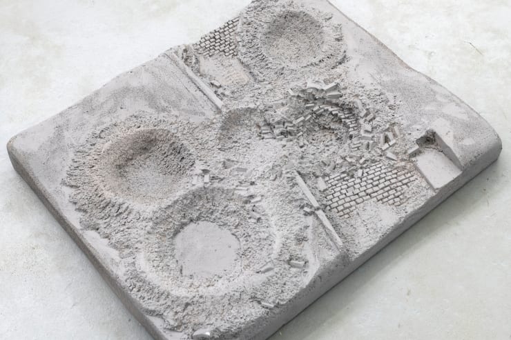 Mitchell Anderson grey-zone, 2019/2023 Primed styrofoam (Unfinished diorama battlefield kits; R. Bartram, Texas) variable