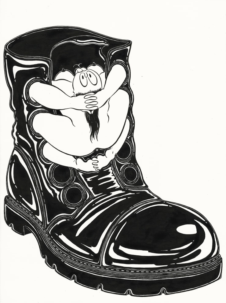 Ebecho Muslimova FATEBE BIG BOOT, 2017 Ink on paper, framed 47.5 x 38 cm 18 3/4 x 15 in