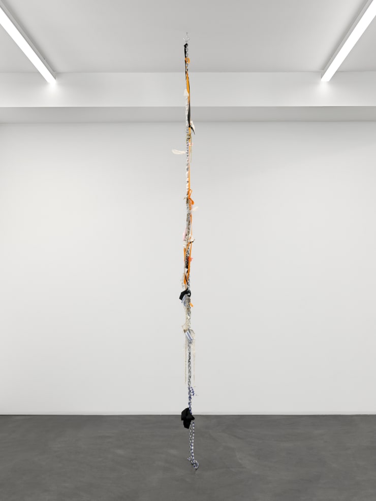 Sitara Abuzar Ghaznawi Family Intervention (Huma), 2021 Fabric, mixed media and steel 300 x 20 cm 118 1/8 x 7 7/8 in