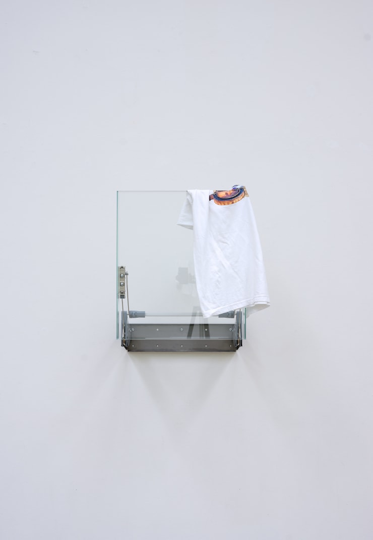 Manuel Burgener Untitled, 2018 glass, aluminium, t-shirt 48 x 54 x 40 cm 18 7/8 x 21 1/4 x 15 3/4 in