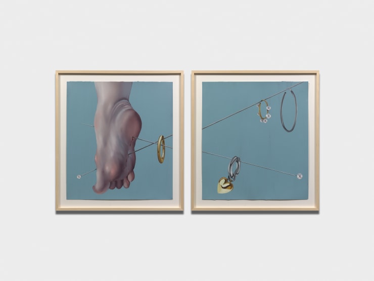 Sarah Slappey Stuck II, 2022 Oil and acrylic on paper Diptych, each 45.7 x 50.8 cm 18 x 20 in With Frame 59.9 x 54.8 x 2.9 cm