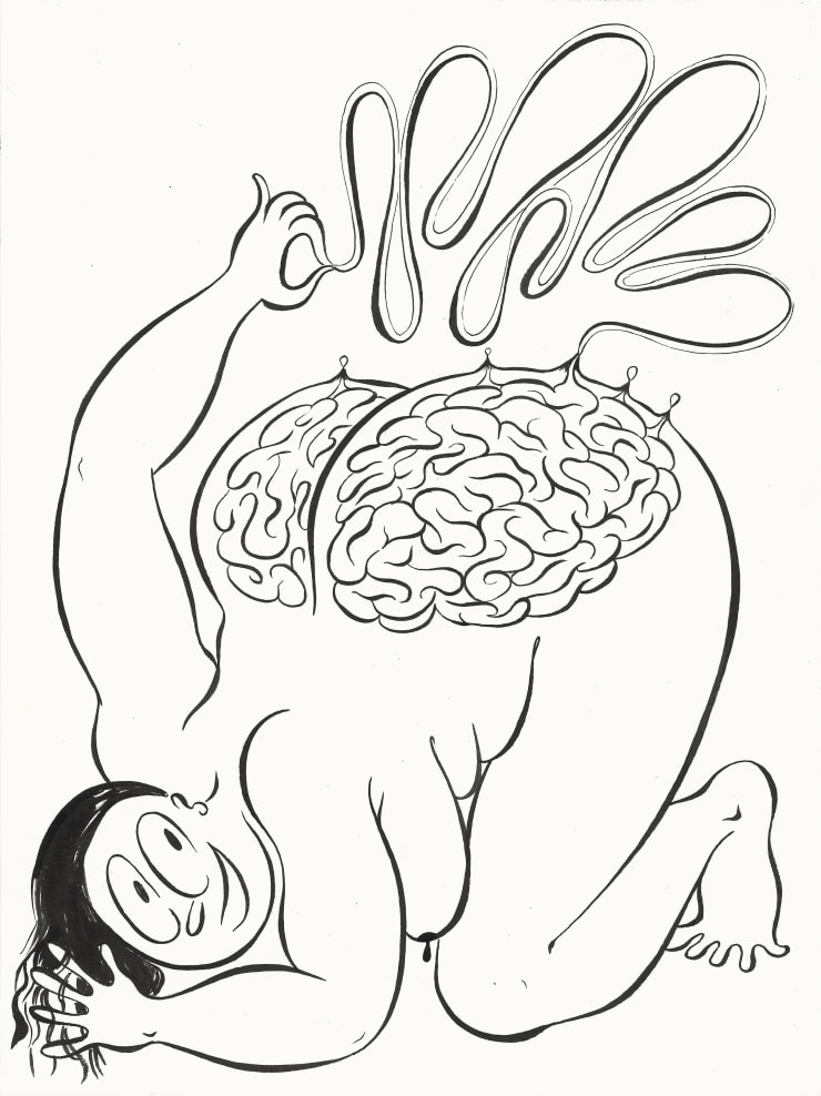 Ebecho Muslimova FATEBE BUTT BRAINS, 2017 Ink on paper, framed 47.5 x 38 cm 18 3/4 x 15 in