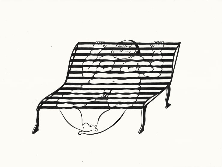 Ebecho Muslimova FATEBE PARK BENCH, 2016 Ink on paper, framed 38 x 46 cm 15 x 18 1/8 in