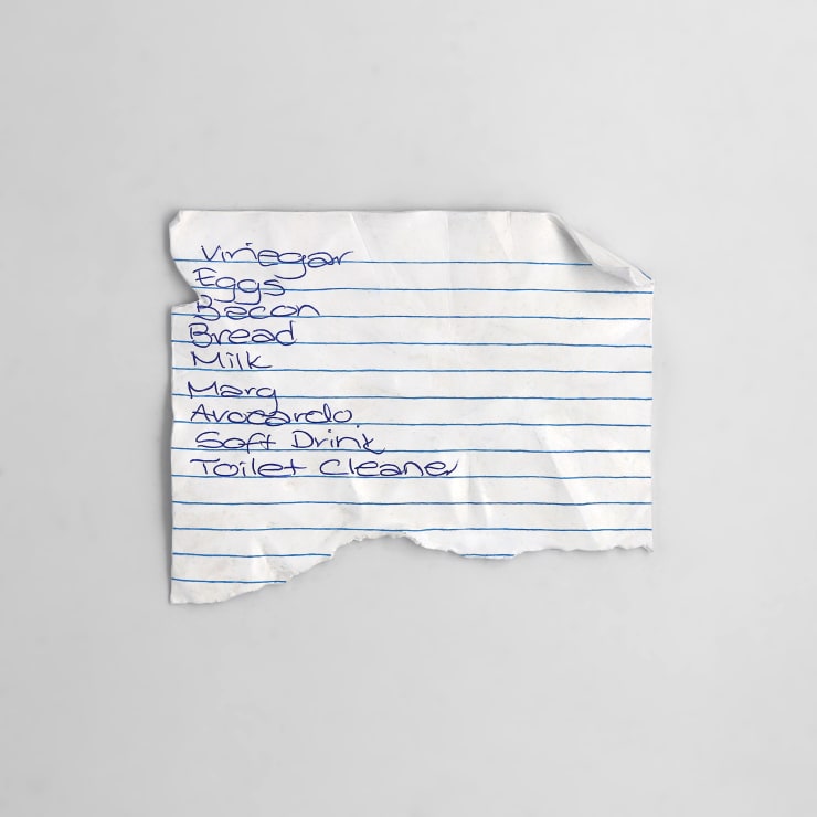 Kenny Pittock, Vinegar (found shopping list), 2025