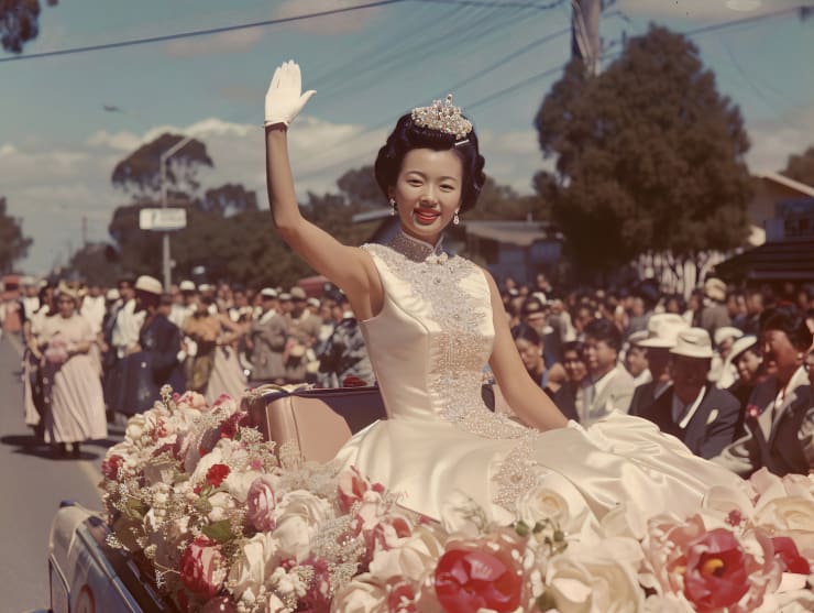 Scotty So, Queen of the Begonias on the Float During The Ballarat Begonia Festival, 2024