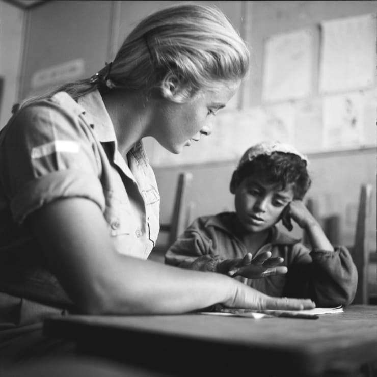 Micha Bar-Am, Sarahle, teacher-soldier, Kfar Saba, transit camp for new immigrants, 1958