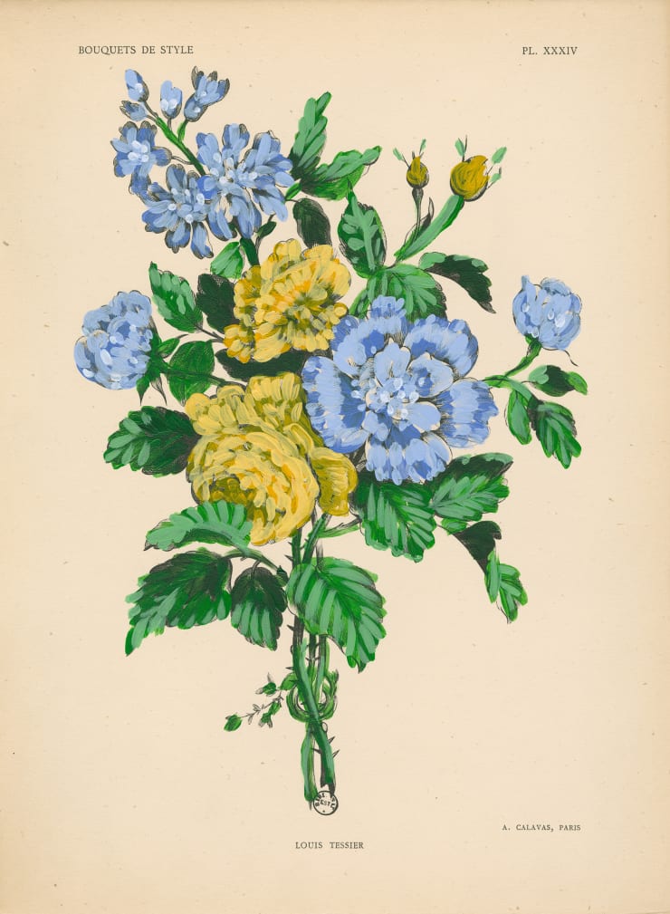 Michael De Feo, Untitled (Bouquets de fleurs. by Louis Tessier (1719-1781), Plate XXXIV from “Bouquets de Style”, 1945), 2019