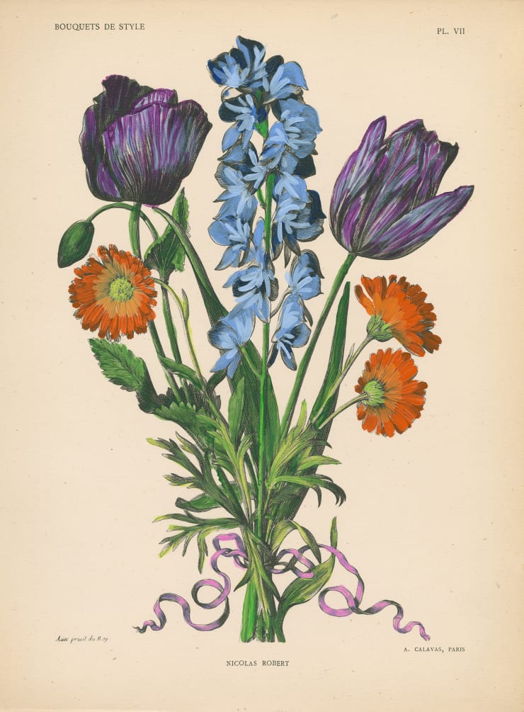Michael De Feo, Untitled (Bouquets de fleurs liée d'un ruban. by Nicolas Robert (1614-1685), from "Bouquets De Style, 1945), 2019