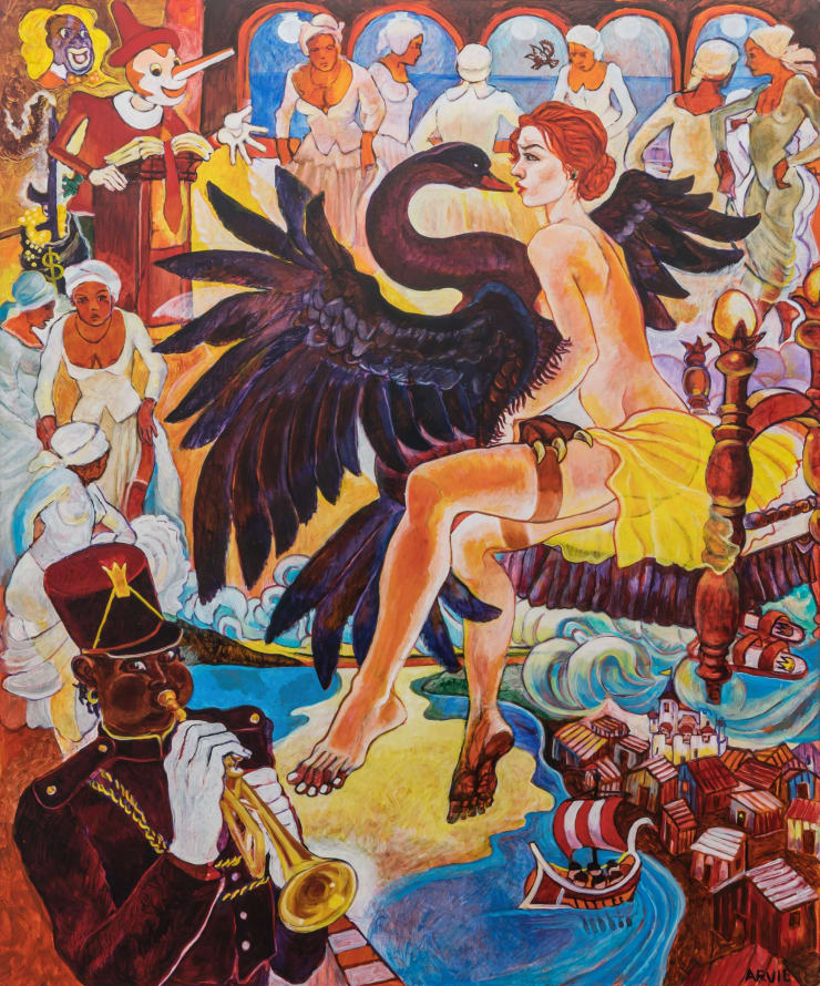 Arvie Smith Leda and the Swan, 2022 oil on canvas 72 x 60 in 182.9 x 152.4 cm