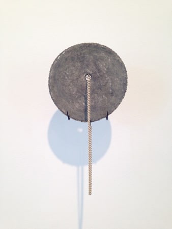 Laura Davis Neckslice 1, 2013 Air drying clay, bronze, brass, copper, silver, steel, necklaces, charms, plastic, paint, electrical shrink plastic, and eye shadow. 10 1/4 x 5 1/2 x 6 1/2 in. 26.04 x 13.97 x 16.51 cm