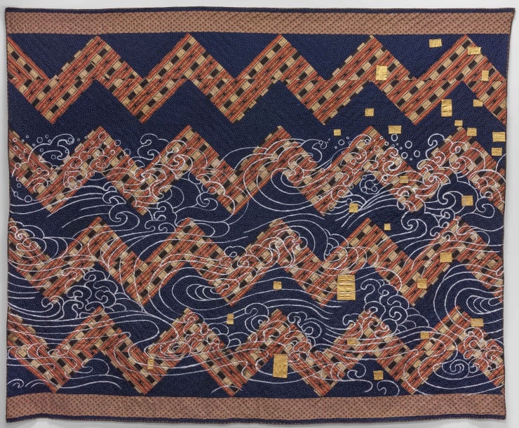 Sanford Biggers Quilt #25 (Yemanja), 2013 Cotton textile, fabric treated acrylic, spray paint on repurposed quilt from circa 1870 76 x 94 in. 193.04 x 238.76 cm