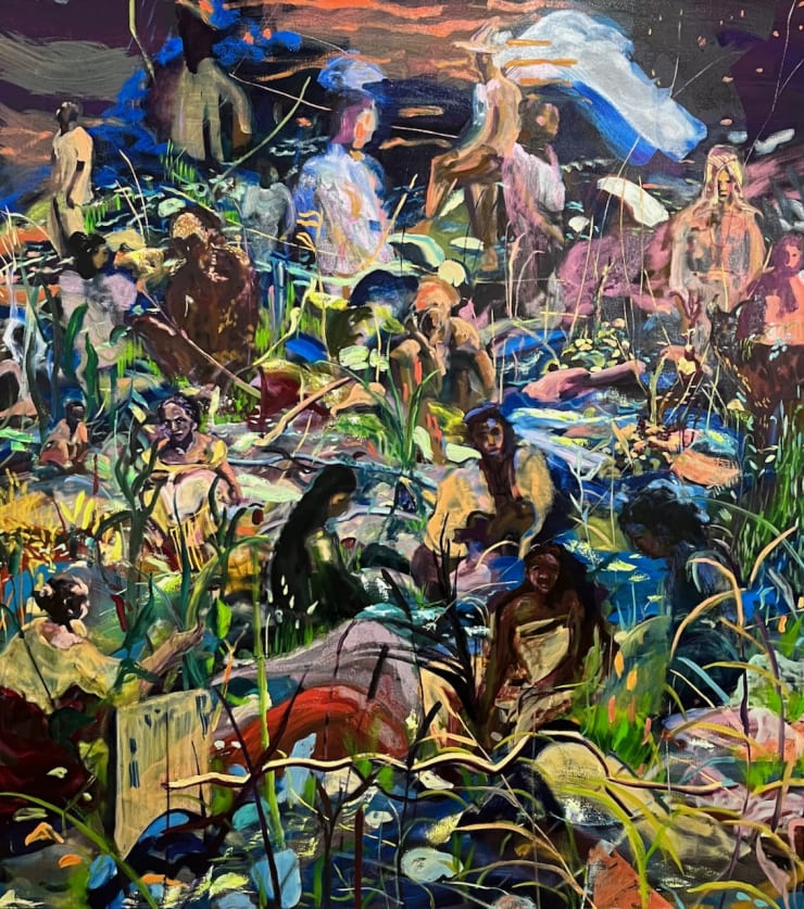 Maia Cruz Palileo A Night That Was As Light As Day, 2021 Flashe, ink, cellulose, and oil on canvas 72 x 64 in. 182.9 x 162.6 cm.