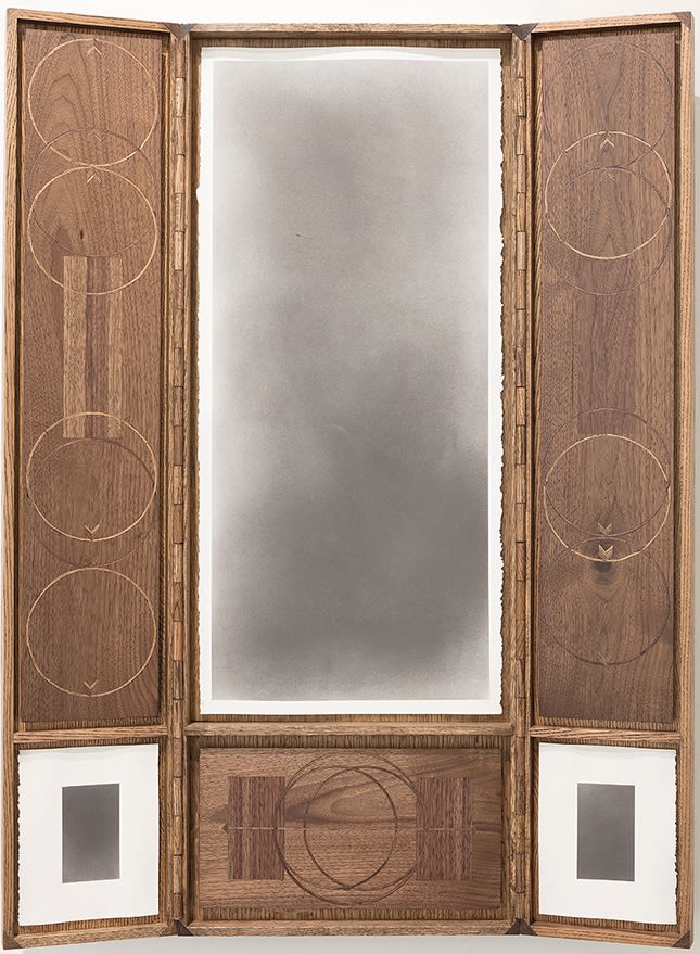 Nate Young Untitled (Altar No. 22), 2017 Graphite on paper, oak, walnut, gold leaf 48 x 36 in (open) 121.9 x 91.4 cm 48 x 18 in (closed) 121.9 x 45.7 cm