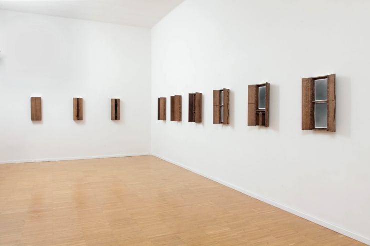 Nate Young Untitled, 2016 Graphite on paper, oak and walnut, gold leaf 24 x 18 x 3 1/4 in. 60.96 x 45.72 x 8.26 cm Notes: 14 pieces, closed dimensions: 24 x 9 x 3.25 inches; open dimensions: 24 x 18 x 3.25 inches each