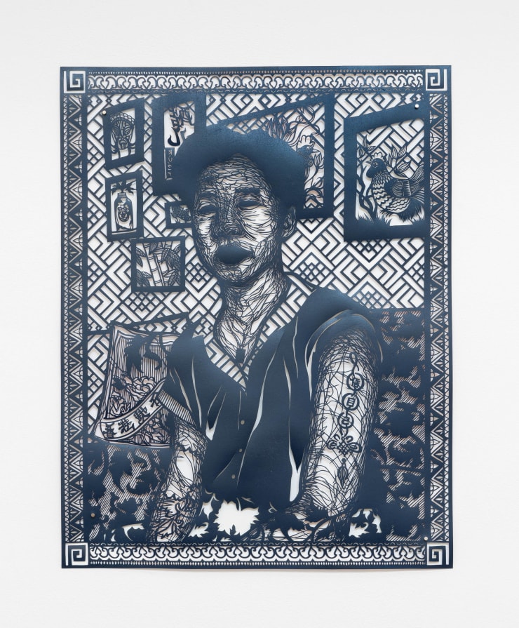 Antonius-Tín Bui There are answers hiding in the white noise, in the heartbeat of a house., 2023 hand cut paper, ink, and paint 38 1/2 x 31 in (framed) 97.8 x 78.7 cm 33 1/2 x 26 in (unframed)